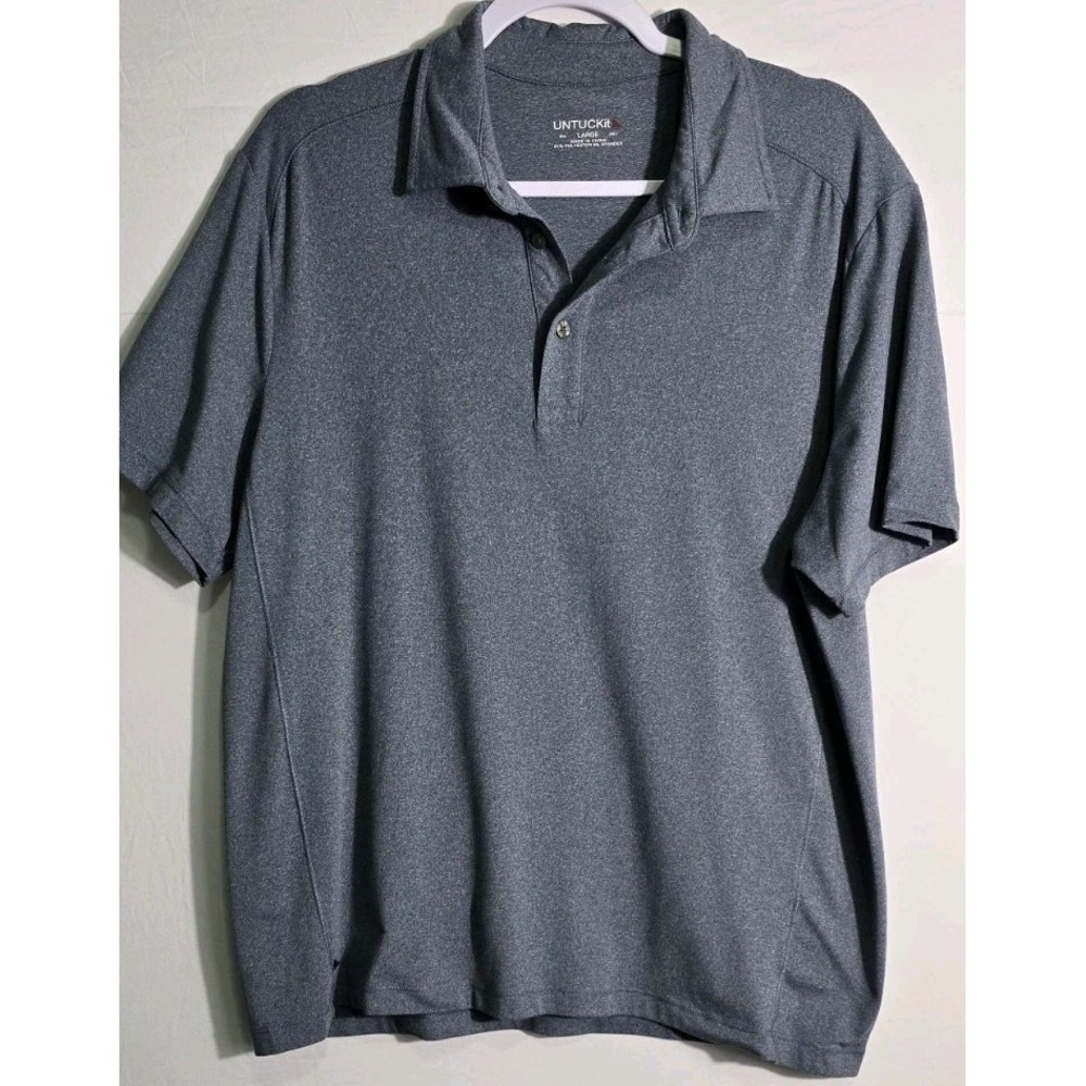 UnTuckIt Short Sleeve Button Front‎ Polo Shirt Men's L Gray